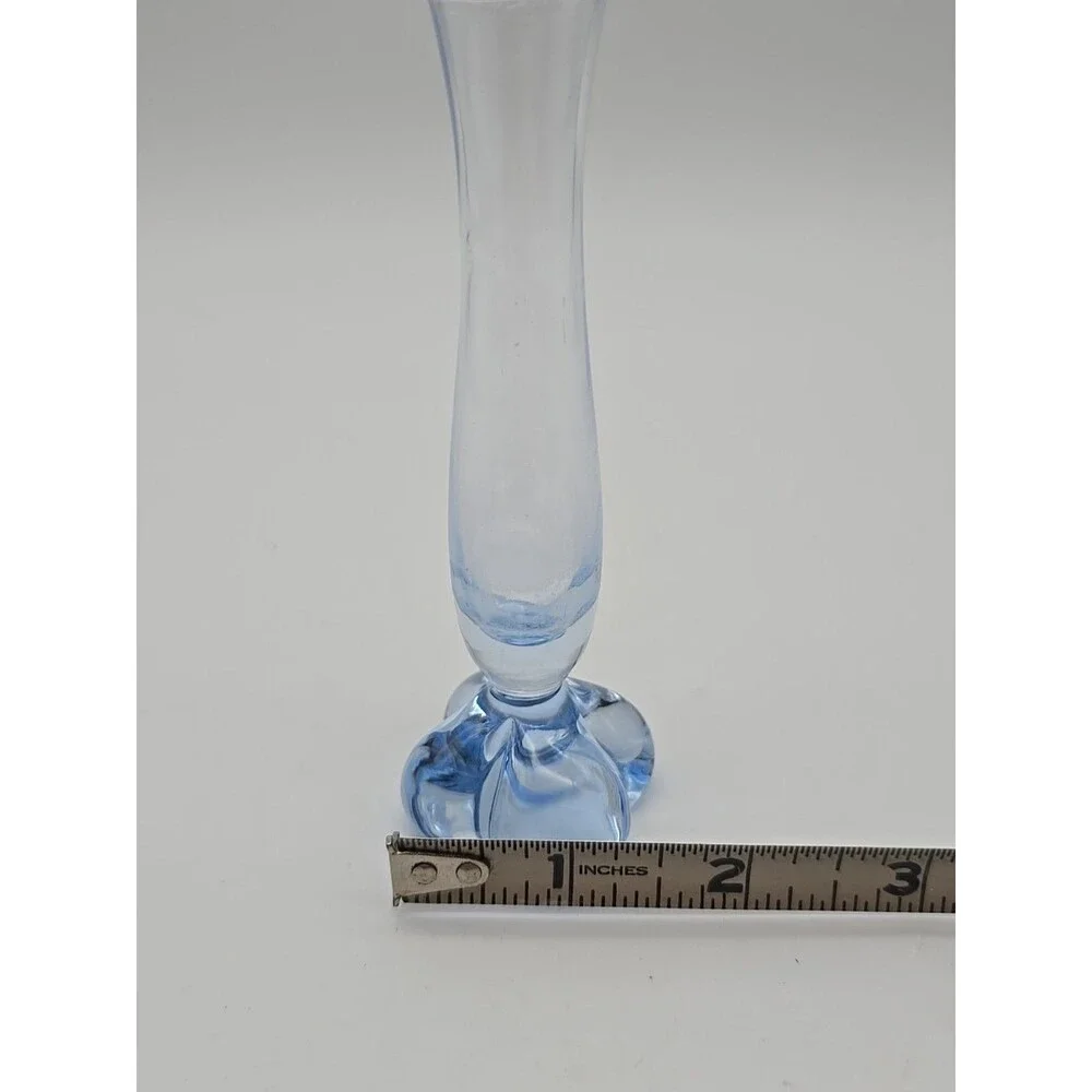 Vintage Art Glass Bud Vase Clover Foot Ice Blue Blown Glass
